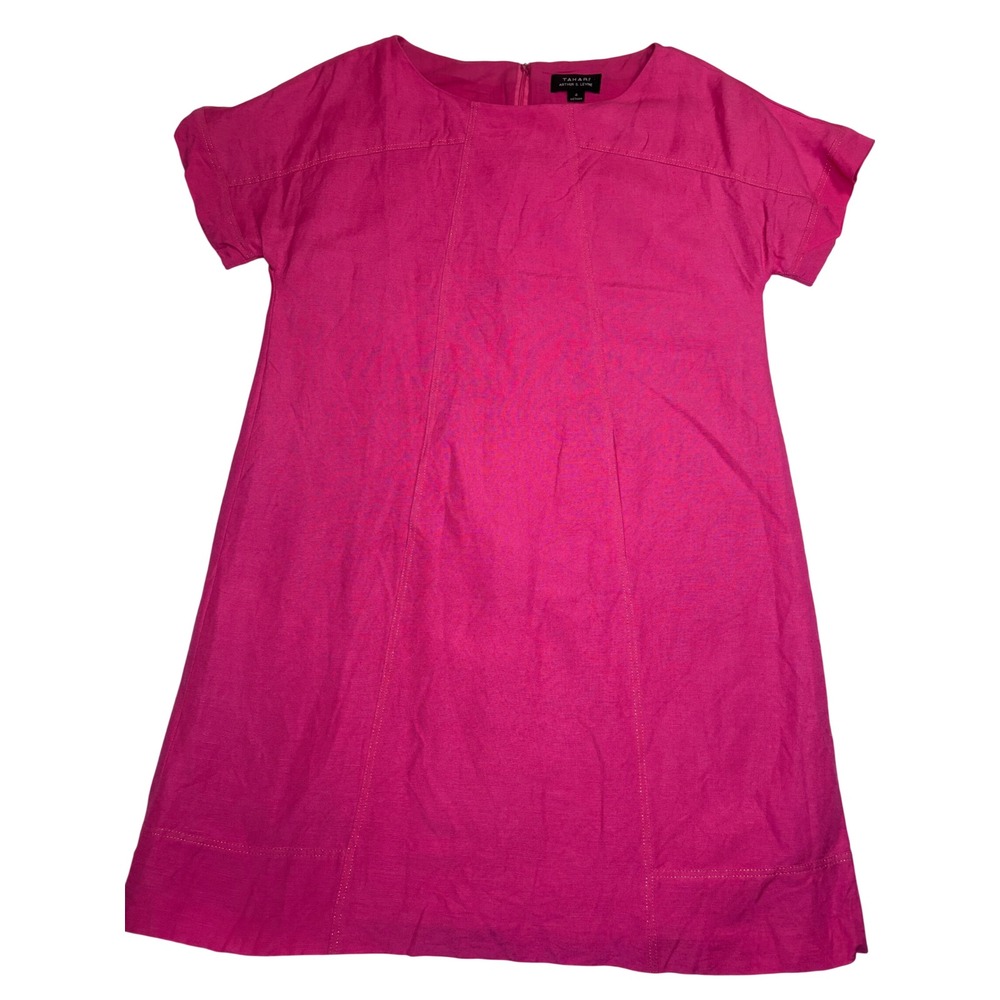 Tahari Arthur S Levine Shift Dress Womens Pink Excellent Linen Blend Size 4